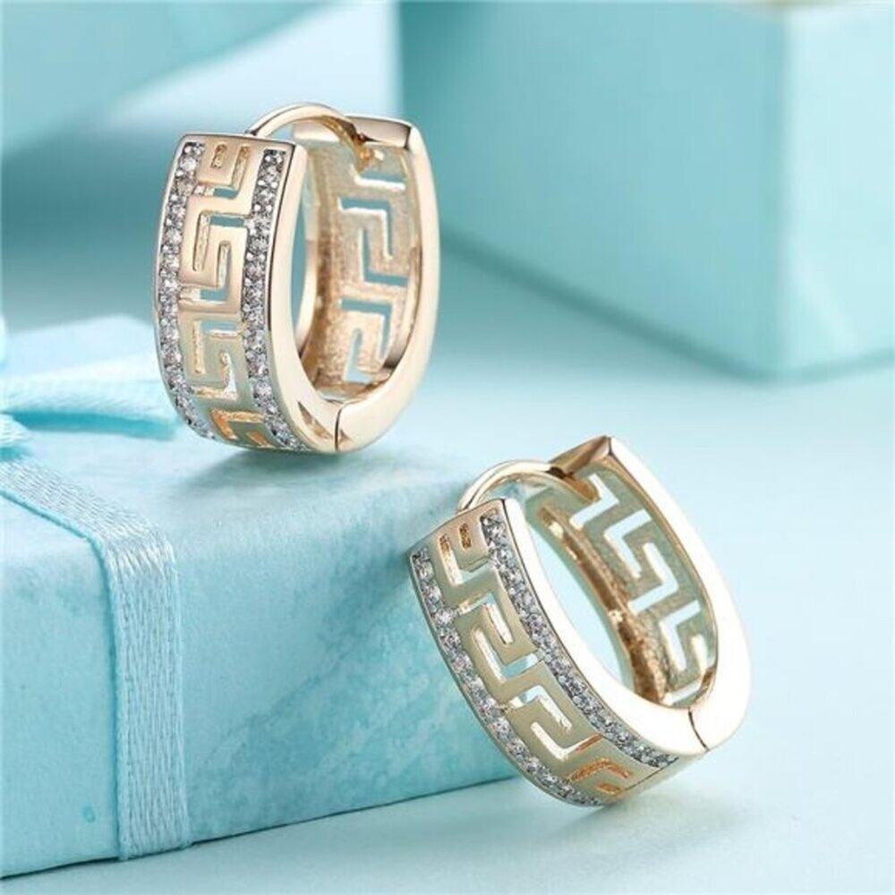 14K Gold Plated Cubic Zirconia Hoop Earrings